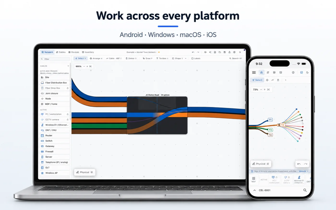 OFC Network Manager running on laptop and phone