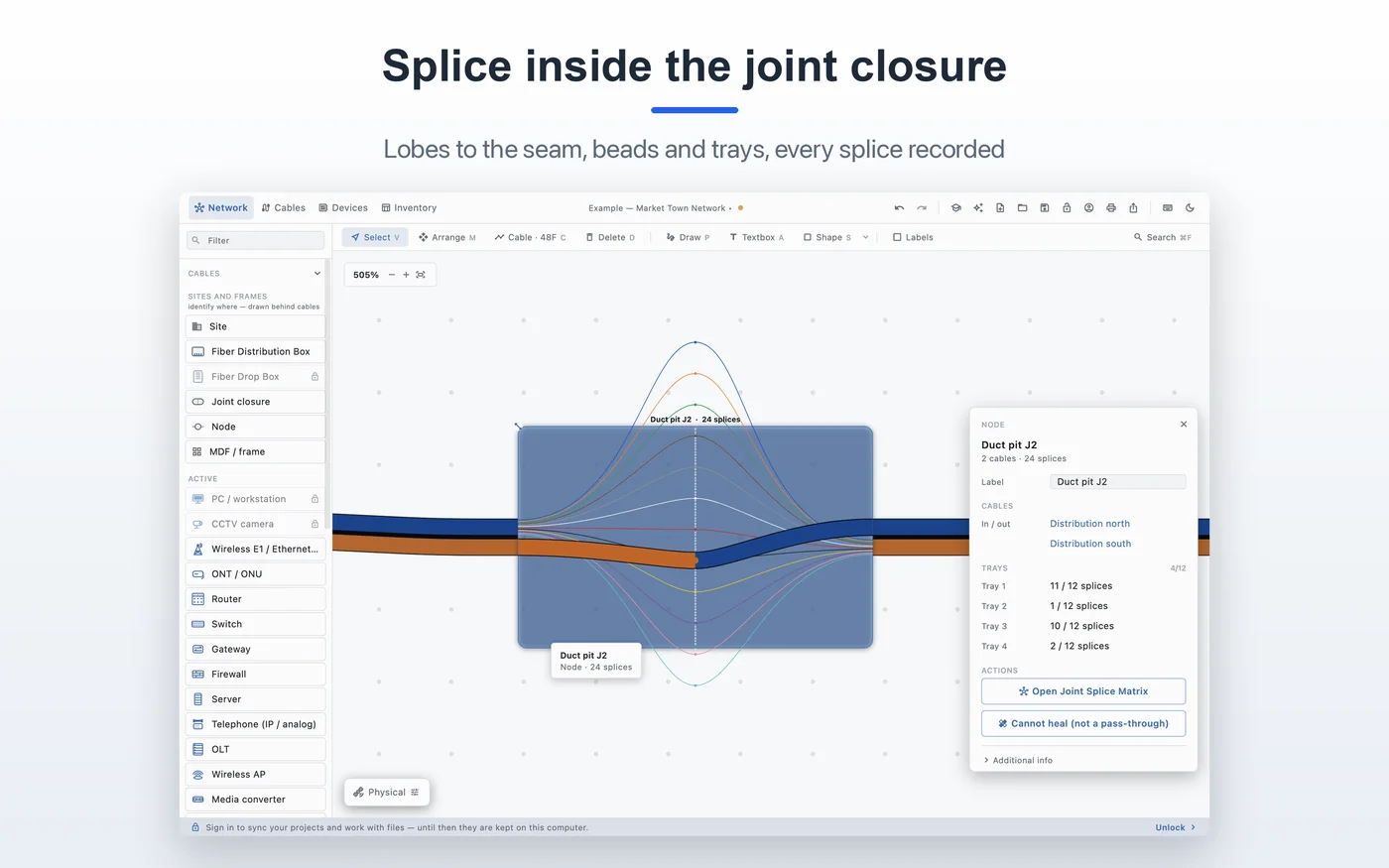 Splice tray inside a joint closure in OFC Network Manager